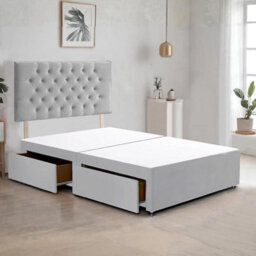 Silver Plush Fabric 6Ft Super King Bed Frame With 20 Inch Chesterfiled Headboard And 2 Drawers - thumbnail 1
