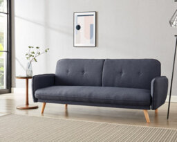 Home Detail Belmont 3 Seater Fabric Sofa Bed With Natural Wooden Legs Tufted Backrest, Charcoal
