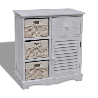 Berkfield Wooden Cabinet 3 Left Weaving Baskets White - image 1