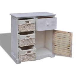 Berkfield Wooden Cabinet 3 Left Weaving Baskets White - thumbnail 3