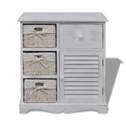 Berkfield Wooden Cabinet 3 Left Weaving Baskets White - thumbnail 2