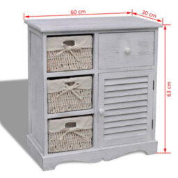 Berkfield Wooden Cabinet 3 Left Weaving Baskets White - thumbnail 7