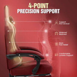 Gtplayer Fabric Gaming Chair, Ergonomic Computer Chair With Footrest And Lumbar Support Height Adjustable Home Office Chair, Red - thumbnail 8