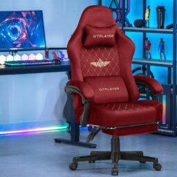 Gtplayer Fabric Gaming Chair, Ergonomic Computer Chair With Footrest And Lumbar Support Height Adjustable Home Office Chair, Red - thumbnail 2