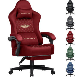 Gtplayer Fabric Gaming Chair, Ergonomic Computer Chair With Footrest And Lumbar Support Height Adjustable Home Office Chair, Red