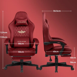 Gtplayer Fabric Gaming Chair, Ergonomic Computer Chair With Footrest And Lumbar Support Height Adjustable Home Office Chair, Red - thumbnail 3