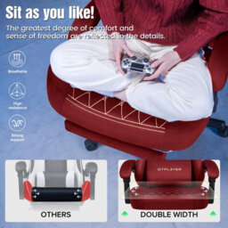Gtplayer Fabric Gaming Chair, Ergonomic Computer Chair With Footrest And Lumbar Support Height Adjustable Home Office Chair, Red - thumbnail 4