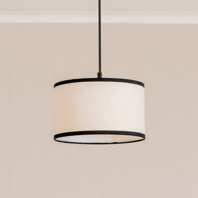 Valuelights Eva Natural Linen Fabric With Black Trim Small Drum Light Shade (D)25Cm - image 1