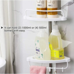 Adjustable Bathroom Corner Shelf, Telescopic Shower Caddy, Floor To Ceiling, White And Silver - thumbnail 6