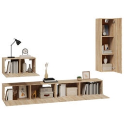 Berkfield 4 Piece Tv Cabinet Set Sonoma Oak Engineered Wood - thumbnail 4
