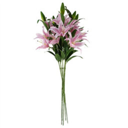 Leaf Pack Of 6 X 100Cm Large Pink Lily Stem - 18 Flowers - thumbnail 4