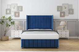 "Sloomy Melbourne Navy Plush Divan Bed Set 2 Drawers Foot-End With 54"" Wingback & 12"" Footboard 6' Super King" - thumbnail 1