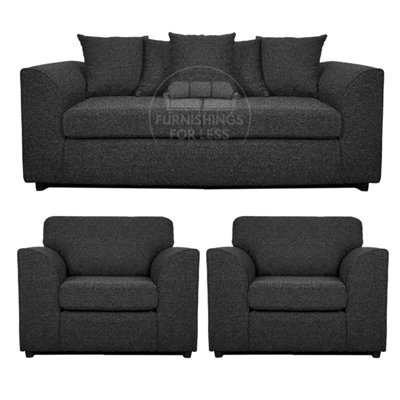 Furnishings For Less UK Paris Charcoal Boucle Fabric 3 Piece Sofa Suite 3 1 1 Scatter - image 1