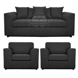 Furnishings For Less UK Paris Charcoal Boucle Fabric 3 Piece Sofa Suite 3 1 1 Scatter - thumbnail 1
