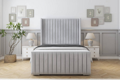 "Sloomy Marlborough Silver Naples Bed Frame With Mattress With 50""  Upholstered Wingback Headboard 6' Super King" - image 1