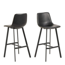Wyld Haus Bogense Set Of 2 Black Faux Leather Bar Stools With Cream Stitching - thumbnail 2