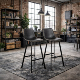 Wyld Haus Bogense Set Of 2 Black Faux Leather Bar Stools With Cream Stitching - thumbnail 1