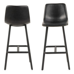 Wyld Haus Bogense Set Of 2 Black Faux Leather Bar Stools With Cream Stitching - thumbnail 3