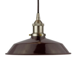 Burgundy Red Small Trinity Metal Painted Dome Pendant Light With Brushed Chrome Lamp Holder And Black Round Cable - Se Home