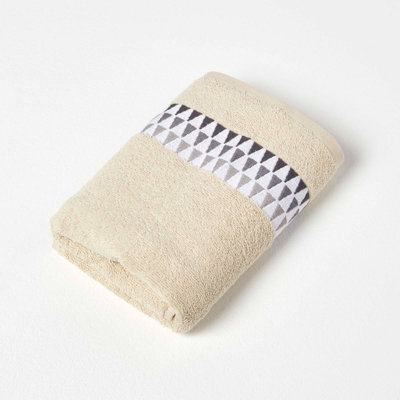 Homescapes Geometric 100% Cotton Hand Towel, Beige - image 1
