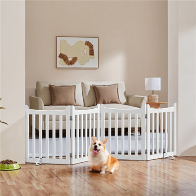 Yaheetech 4 Panel Freestanding Wooden Fence With Door - White - image 1