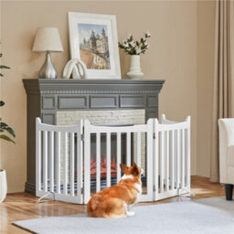 Yaheetech 4 Panel Freestanding Wooden Fence With Door - White - thumbnail 2