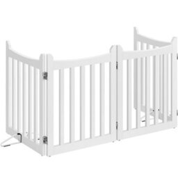 Yaheetech 4 Panel Freestanding Wooden Fence With Door - White - thumbnail 3
