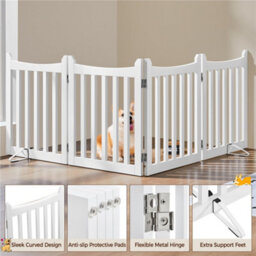 Yaheetech 4 Panel Freestanding Wooden Fence With Door - White - thumbnail 5