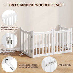 Yaheetech 4 Panel Freestanding Wooden Fence With Door - White - thumbnail 7