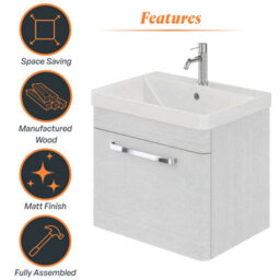 Plum&clay Emery Textured White Wall Hung Bathroom Vanity Unit & Basin Set With Chrome Handles (W)50Cm (H)46Cm - thumbnail 6