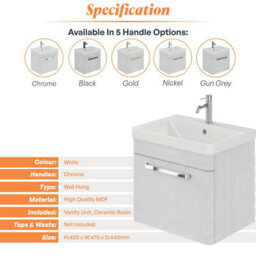 Plum&clay Emery Textured White Wall Hung Bathroom Vanity Unit & Basin Set With Chrome Handles (W)50Cm (H)46Cm - thumbnail 5