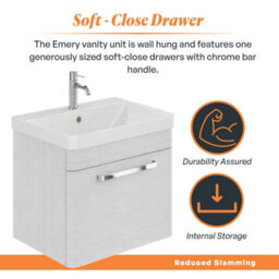 Plum&clay Emery Textured White Wall Hung Bathroom Vanity Unit & Basin Set With Chrome Handles (W)50Cm (H)46Cm - thumbnail 4