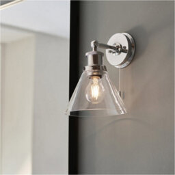 Loops Ip44 Bathroom Wall Light - Chrome Plated Clear Coned Glass Shade - 10W Led E27 - thumbnail 3