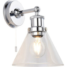 Loops Ip44 Bathroom Wall Light - Chrome Plated Clear Coned Glass Shade - 10W Led E27 - thumbnail 1