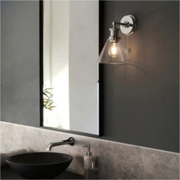 Loops Ip44 Bathroom Wall Light - Chrome Plated Clear Coned Glass Shade - 10W Led E27 - thumbnail 4