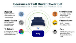 TheWhiteWater Limited Duvet Cover Set Seersucker Single/double/king/super King Bedding Set - Duvet Cover + Matching Pillowcase - Navy Blue - thumbnail 5