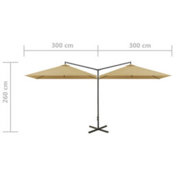 Berkfield Double Parasol With Steel Pole Taupe 600X300 Cm - thumbnail 8
