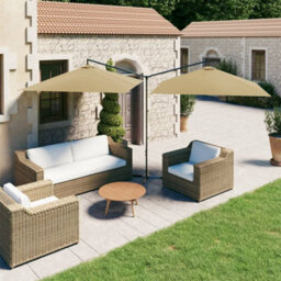 Berkfield Double Parasol With Steel Pole Taupe 600X300 Cm - thumbnail 1
