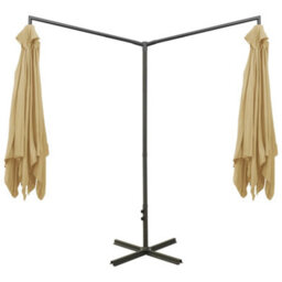 Berkfield Double Parasol With Steel Pole Taupe 600X300 Cm - thumbnail 4