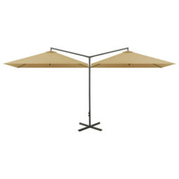 Berkfield Double Parasol With Steel Pole Taupe 600X300 Cm - thumbnail 2