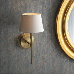 Loops 2 Pack Indoor Antique Brass Plate Wall Light - Ivory Linen Mix Fabric Shade - Dimmable 6W Led E14 - thumbnail 4