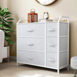 Chest Of Drawers 6-Drawer Fabric Storage Bedroom Closet Light Grey - thumbnail 3