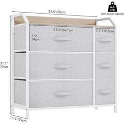 Chest Of Drawers 6-Drawer Fabric Storage Bedroom Closet Light Grey - thumbnail 2