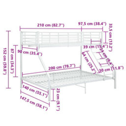 Walplus Bunk Bed Frame Without Mattress White Metal 140X200 Cm/90X200 Cm - thumbnail 8