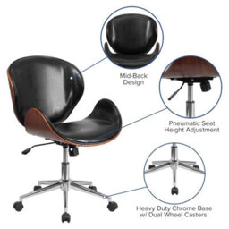 Fwstyle Walnut Effect Black Faux Leather Executive Office Swivel Chair - thumbnail 2