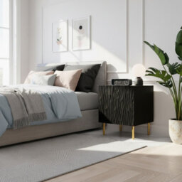 Jungle Set Of 2 Modern Bedside Tables With Durable Laminated Construction Black Gold