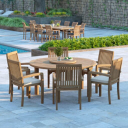 Eterna Cannes Teak Garden Outdoor Dining Table & 6 Seat Chair Set - With Black Cushions
