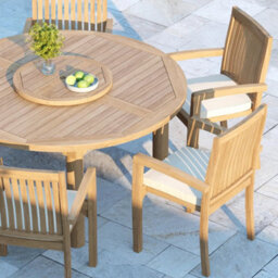 Eterna Cannes Teak Garden Outdoor Dining Table & 6 Seat Chair Set - With Black Cushions - thumbnail 3