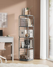 Songmics Vasagle 4-Tier Bookshelf, Rotating Bookcase With Bookends For Small Spaces, Corner Shelf, Steel Frame, Dove Grey