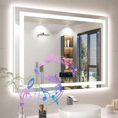 Luvodi 1000X700mm Led Bathroom Mirror Front & Backlit Makeup Mirror, Bluetooth Speaker, Anti-Fog, Digital Display - image 1